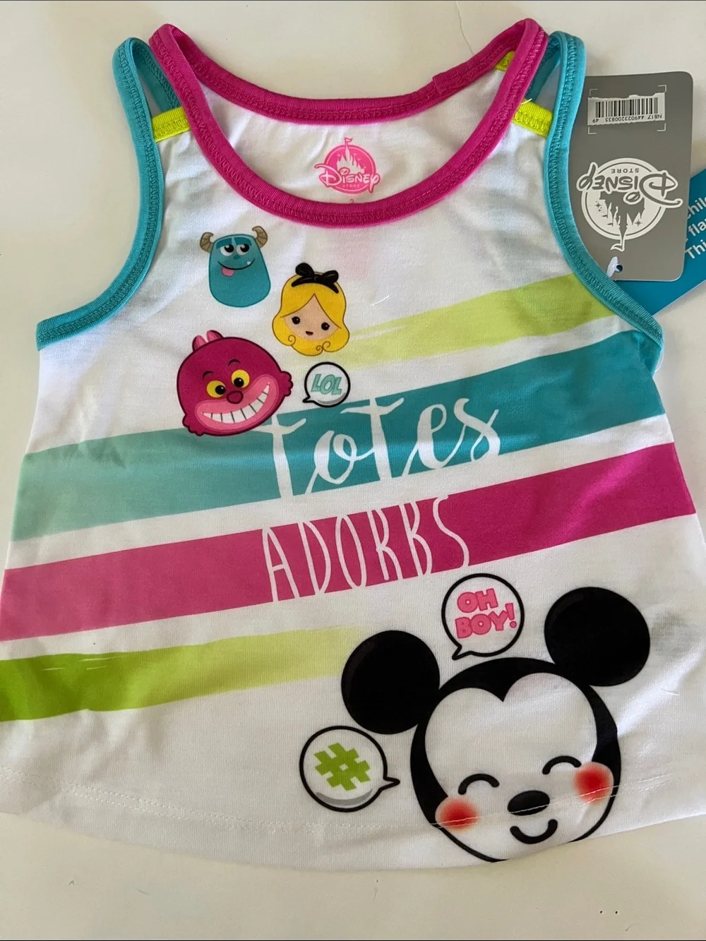 Disney Girls White Tank & Multicolor Mickey Emoji Pajama Set